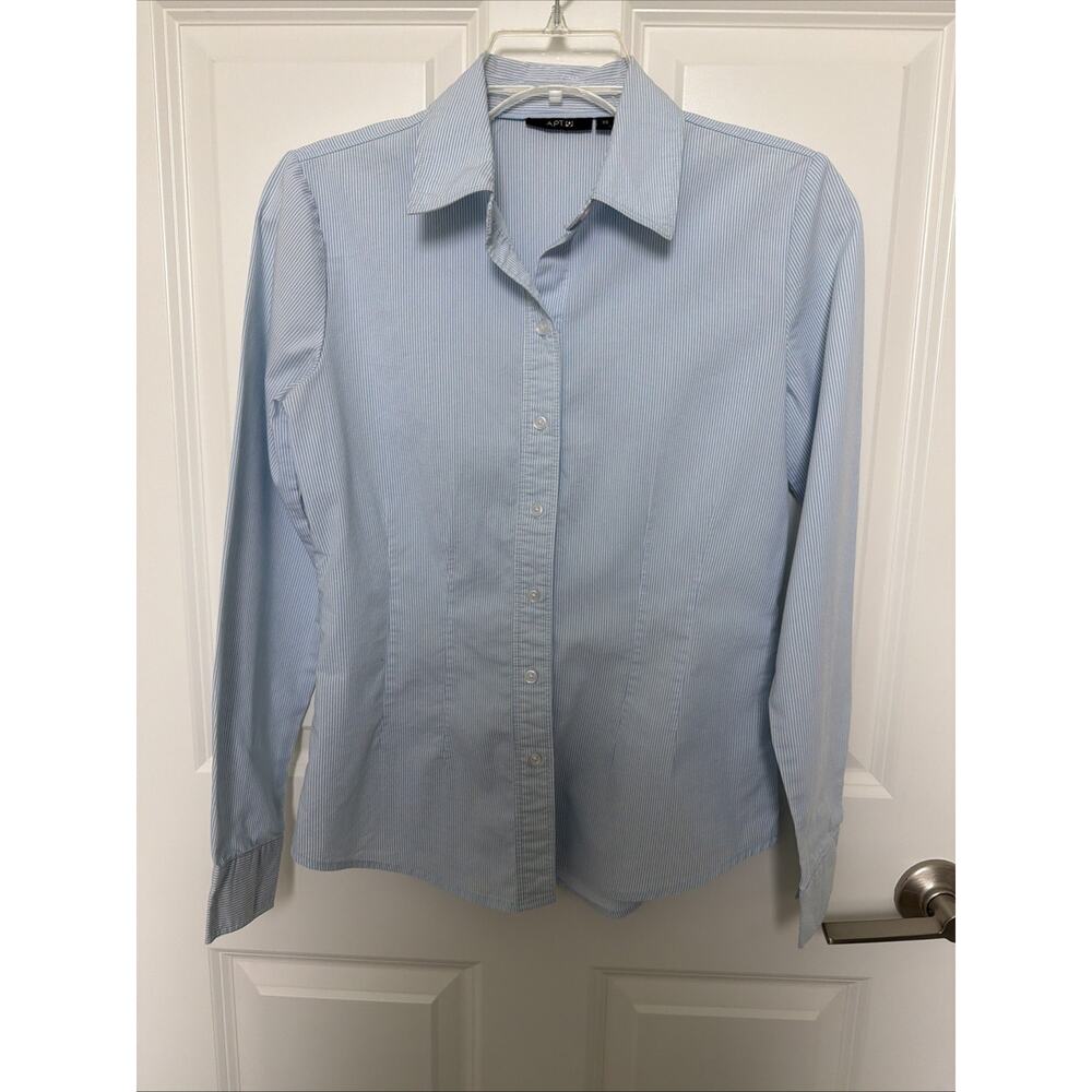 Womens Apt. 9 Blue Striped Long Sleeve Button Front Shirt Size XS